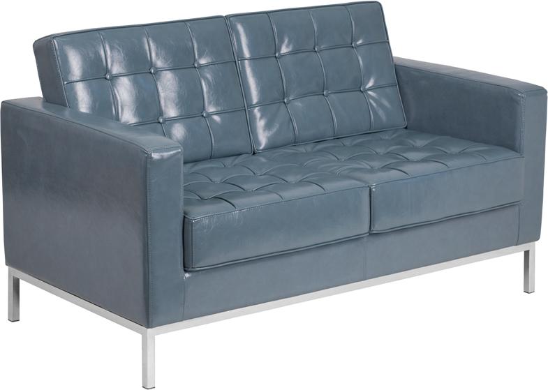 Flash Furniture HERCULES Lacey Series Contemporary Gray Leather Loveseat with Stainless Steel Frame - ZB-LACEY-831-2-LS-GY-GG