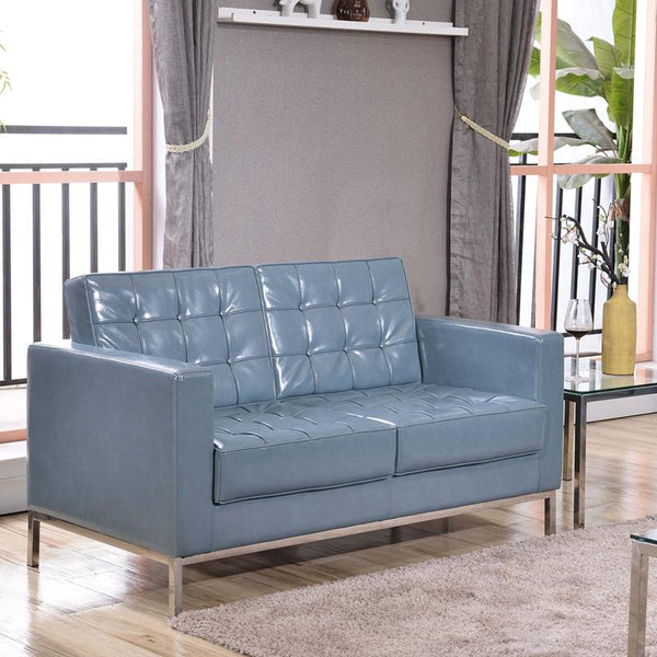 Flash Furniture HERCULES Lacey Series Contemporary Gray Leather Loveseat with Stainless Steel Frame - ZB-LACEY-831-2-LS-GY-GG