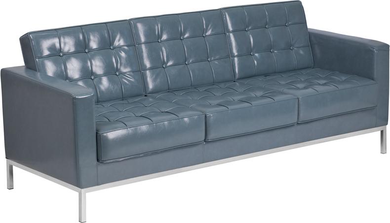 Flash Furniture HERCULES Lacey Series Contemporary Gray Leather Sofa with Stainless Steel Frame - ZB-LACEY-831-2-SOFA-GY-GG