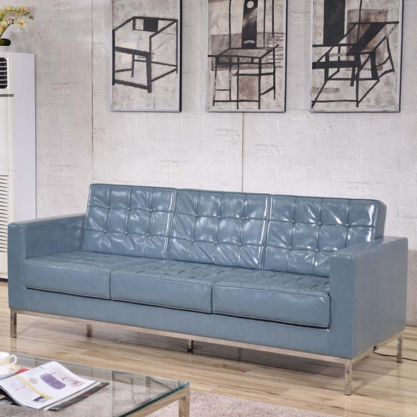 Flash Furniture HERCULES Lacey Series Contemporary Gray Leather Sofa with Stainless Steel Frame - ZB-LACEY-831-2-SOFA-GY-GG