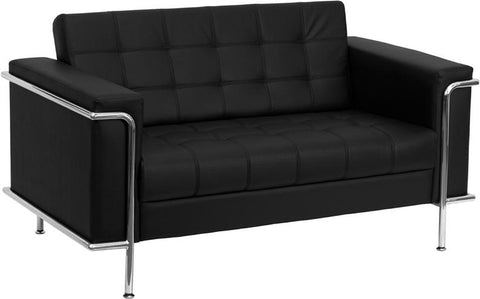 Flash Furniture HERCULES Lesley Series Contemporary Black Leather Loveseat with Encasing Frame - ZB-LESLEY-8090-LS-BK-GG