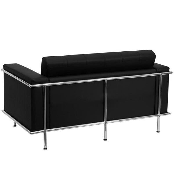 Flash Furniture HERCULES Lesley Series Contemporary Black Leather Loveseat with Encasing Frame - ZB-LESLEY-8090-LS-BK-GG