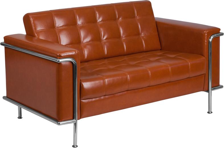 Flash Furniture HERCULES Lesley Series Contemporary Cognac Leather Loveseat with Encasing Frame - ZB-LESLEY-8090-LS-COG-GG