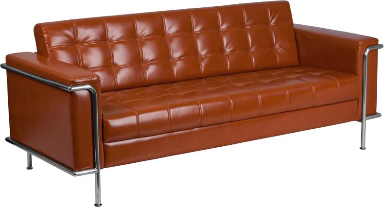 Flash Furniture HERCULES Lesley Series Contemporary Cognac Leather Sofa with Encasing Frame - ZB-LESLEY-8090-SOFA-COG-GG