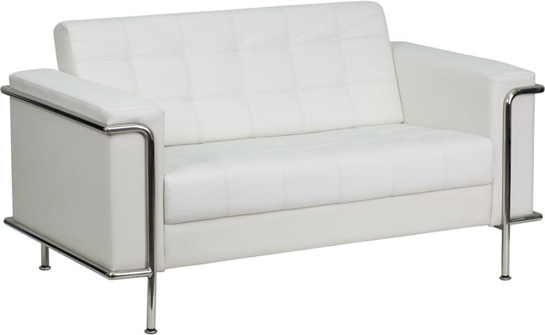 Flash Furniture HERCULES Lesley Series Contemporary Melrose White Leather Loveseat with Encasing Frame - ZB-LESLEY-8090-LS-WH-GG