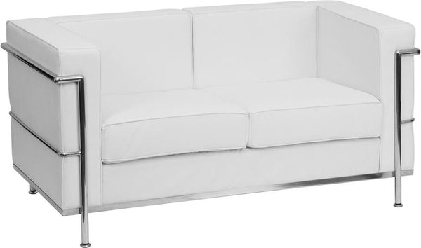 Flash Furniture HERCULES Regal Series Contemporary Melrose White Leather Loveseat with Encasing Frame - ZB-REGAL-810-2-LS-WH-GG