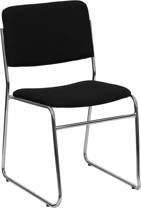 Flash Furniture HERCULES Series 1000 lb. Capacity Black Fabric High Density Stacking Chair with Chrome Sled Base - XU-8700-CHR-B-30-GG