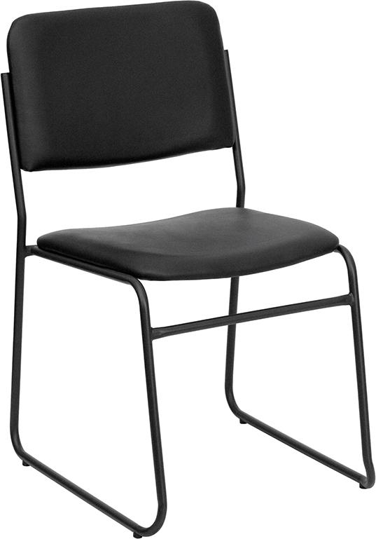 Flash Furniture HERCULES Series 1000 lb. Capacity High Density Black Vinyl Stacking Chair with Sled Base - XU-8700-BLK-B-VYL-30-GG