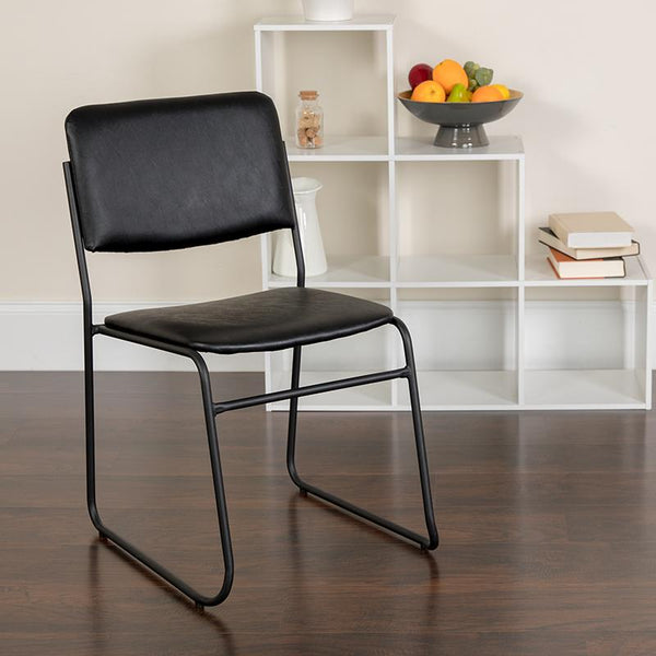 Flash Furniture HERCULES Series 1000 lb. Capacity High Density Black Vinyl Stacking Chair with Sled Base - XU-8700-BLK-B-VYL-30-GG