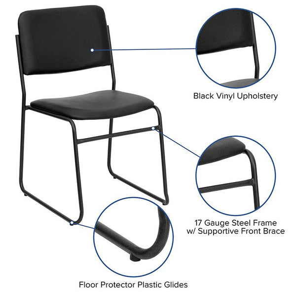 Flash Furniture HERCULES Series 1000 lb. Capacity High Density Black Vinyl Stacking Chair with Sled Base - XU-8700-BLK-B-VYL-30-GG