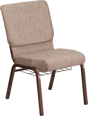 Flash Furniture HERCULES Series 18.5''W Church Chair in Beige Fabric with Book Rack - Copper Vein Frame - FD-CH02185-CV-BGE1-BAS-GG