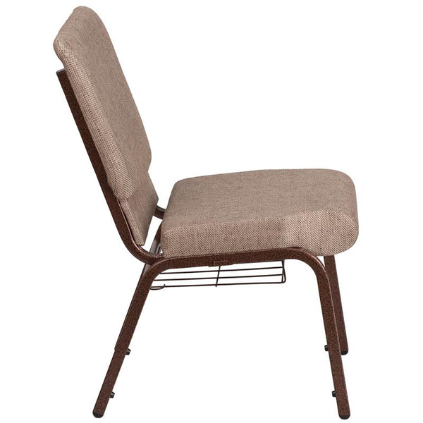 Flash Furniture HERCULES Series 18.5''W Church Chair in Beige Fabric with Book Rack - Copper Vein Frame - FD-CH02185-CV-BGE1-BAS-GG