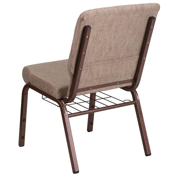 Flash Furniture HERCULES Series 18.5''W Church Chair in Beige Fabric with Book Rack - Copper Vein Frame - FD-CH02185-CV-BGE1-BAS-GG