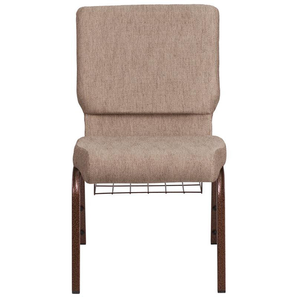 Flash Furniture HERCULES Series 18.5''W Church Chair in Beige Fabric with Book Rack - Copper Vein Frame - FD-CH02185-CV-BGE1-BAS-GG