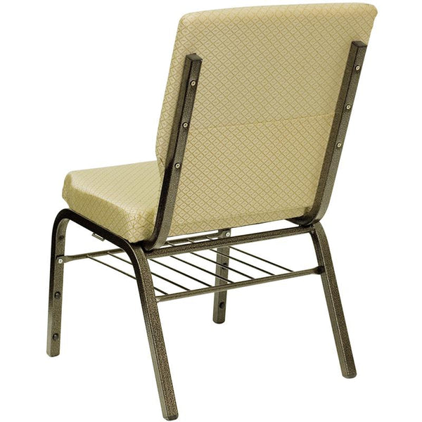 Flash Furniture HERCULES Series 18.5''W Church Chair in Beige Patterned Fabric with Book Rack - Gold Vein Frame - XU-CH-60096-BGE-BAS-GG