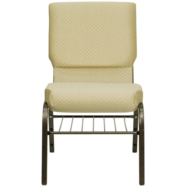 Flash Furniture HERCULES Series 18.5''W Church Chair in Beige Patterned Fabric with Book Rack - Gold Vein Frame - XU-CH-60096-BGE-BAS-GG