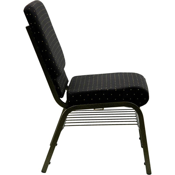 Flash Furniture HERCULES Series 18.5''W Church Chair in Black Dot Patterned Fabric with Book Rack - Gold Vein Frame - XU-CH-60096-BK-BAS-GG
