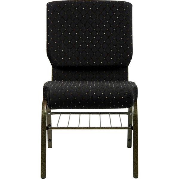 Flash Furniture HERCULES Series 18.5''W Church Chair in Black Dot Patterned Fabric with Book Rack - Gold Vein Frame - XU-CH-60096-BK-BAS-GG