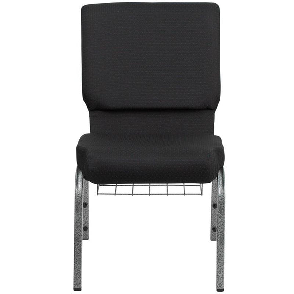 Flash Furniture HERCULES Series 18.5''W Church Chair in Black Patterned Fabric with Cup Book Rack - Silver Vein Frame - FD-CH02185-SV-JP02-BAS-GG