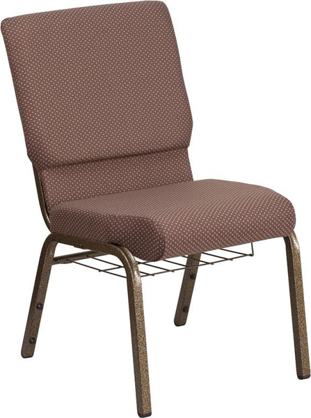 Flash Furniture HERCULES Series 18.5''W Church Chair in Brown Dot Fabric with Book Rack - Gold Vein Frame - FD-CH02185-GV-BNDOT-BAS-GG