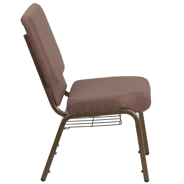 Flash Furniture HERCULES Series 18.5''W Church Chair in Brown Dot Fabric with Book Rack - Gold Vein Frame - FD-CH02185-GV-BNDOT-BAS-GG