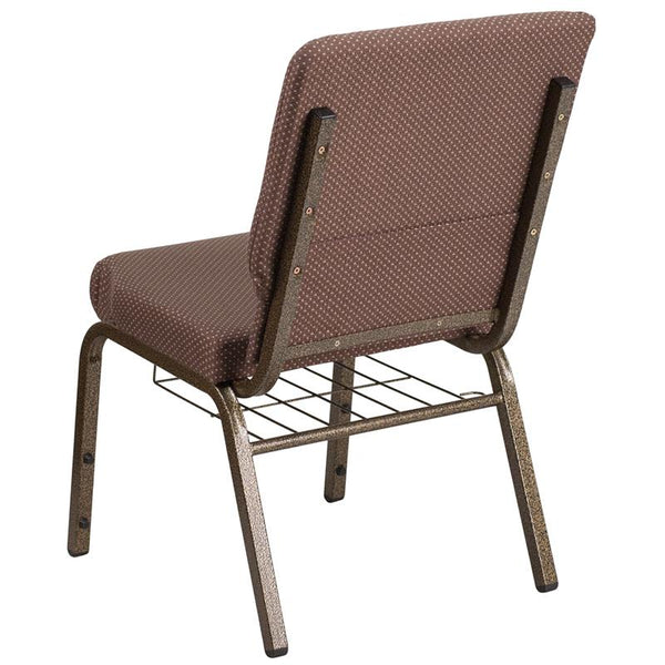 Flash Furniture HERCULES Series 18.5''W Church Chair in Brown Dot Fabric with Book Rack - Gold Vein Frame - FD-CH02185-GV-BNDOT-BAS-GG