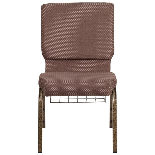 Flash Furniture HERCULES Series 18.5''W Church Chair in Brown Dot Fabric with Book Rack - Gold Vein Frame - FD-CH02185-GV-BNDOT-BAS-GG