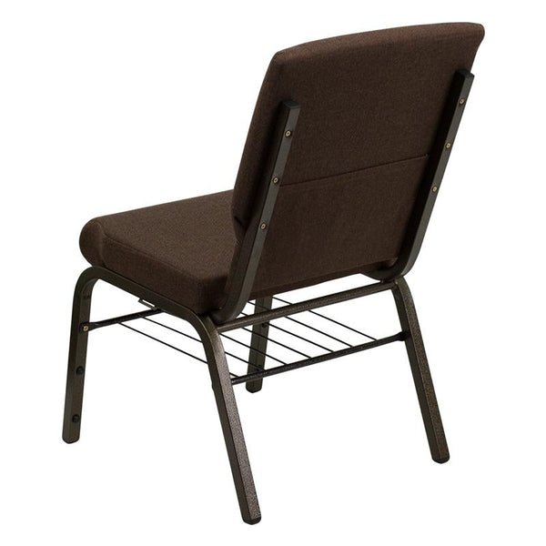 Flash Furniture HERCULES Series 18.5''W Church Chair in Brown Fabric with Book Rack - Gold Vein Frame - XU-CH-60096-BN-BAS-GG