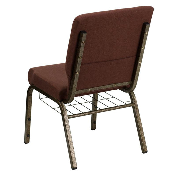 Flash Furniture HERCULES Series 18.5''W Church Chair in Brown Fabric with Cup Book Rack - Gold Vein Frame - FD-CH02185-GV-10355-BAS-GG