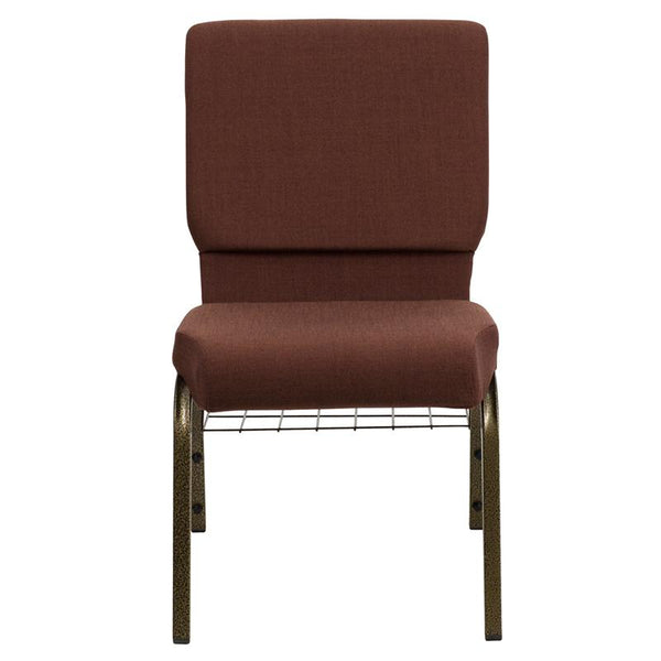 Flash Furniture HERCULES Series 18.5''W Church Chair in Brown Fabric with Cup Book Rack - Gold Vein Frame - FD-CH02185-GV-10355-BAS-GG