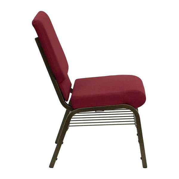 Flash Furniture HERCULES Series 18.5''W Church Chair in Burgundy Fabric with Book Rack - Gold Vein Frame - XU-CH-60096-BY-BAS-GG