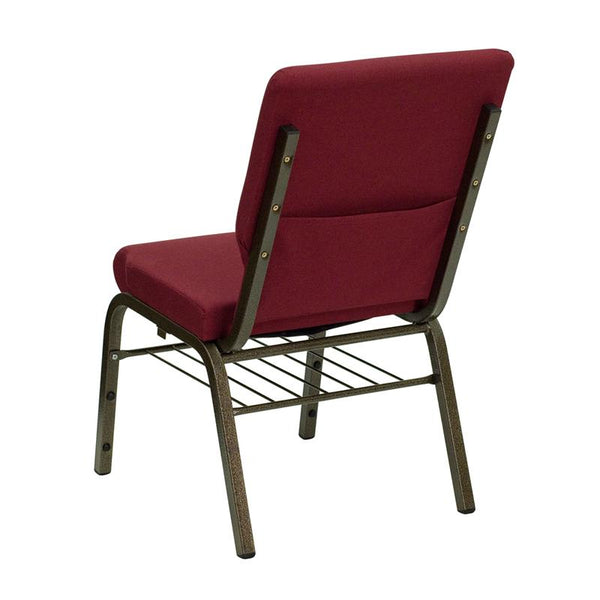 Flash Furniture HERCULES Series 18.5''W Church Chair in Burgundy Fabric with Book Rack - Gold Vein Frame - XU-CH-60096-BY-BAS-GG