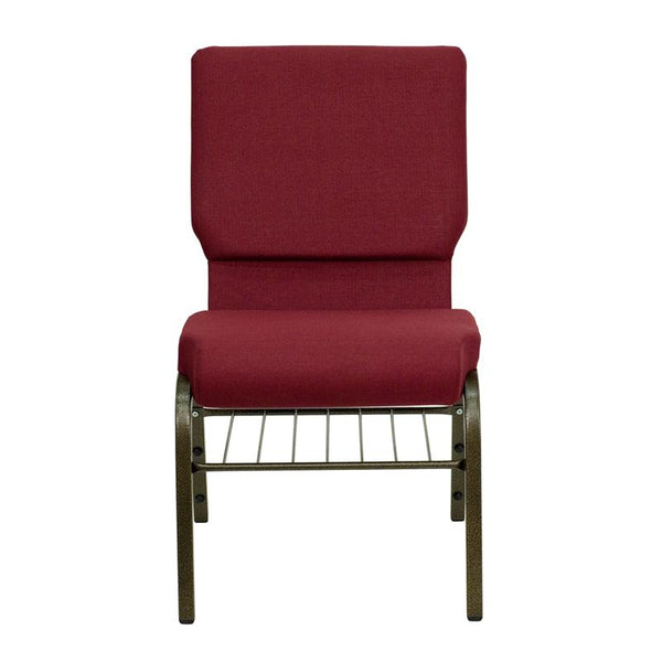 Flash Furniture HERCULES Series 18.5''W Church Chair in Burgundy Fabric with Book Rack - Gold Vein Frame - XU-CH-60096-BY-BAS-GG