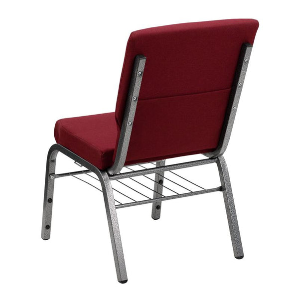 Flash Furniture HERCULES Series 18.5''W Church Chair in Burgundy Fabric with Book Rack - Silver Vein Frame - XU-CH-60096-BY-SILV-BAS-GG