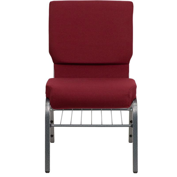 Flash Furniture HERCULES Series 18.5''W Church Chair in Burgundy Fabric with Book Rack - Silver Vein Frame - XU-CH-60096-BY-SILV-BAS-GG