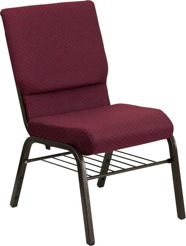 Flash Furniture HERCULES Series 18.5''W Church Chair in Burgundy Patterned Fabric with Book Rack - Gold Vein Frame - XU-CH-60096-BYXY56-BAS-GG