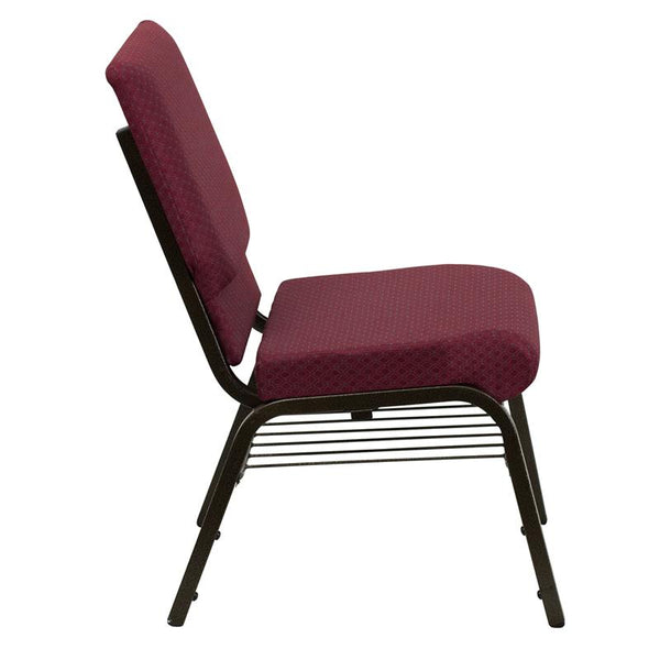 Flash Furniture HERCULES Series 18.5''W Church Chair in Burgundy Patterned Fabric with Book Rack - Gold Vein Frame - XU-CH-60096-BYXY56-BAS-GG