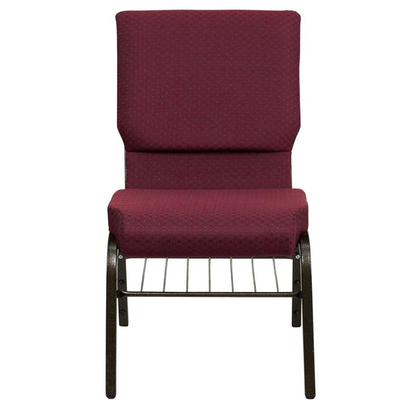 Flash Furniture HERCULES Series 18.5''W Church Chair in Burgundy Patterned Fabric with Book Rack - Gold Vein Frame - XU-CH-60096-BYXY56-BAS-GG