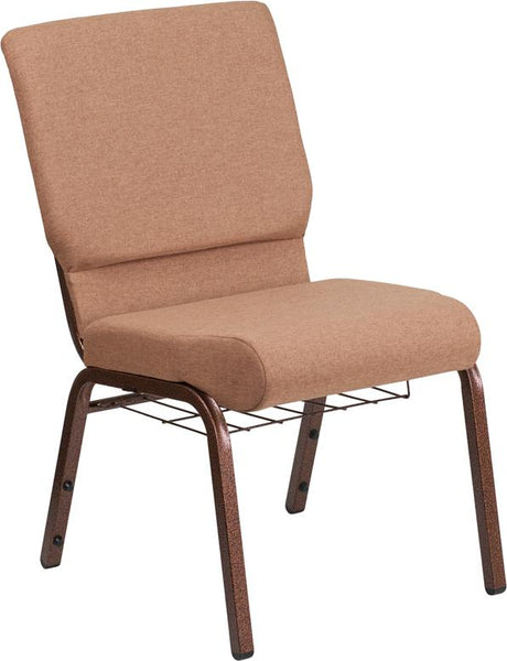 Flash Furniture HERCULES Series 18.5''W Church Chair in Caramel Fabric with Cup Book Rack - Copper Vein Frame - FD-CH02185-CV-BN-BAS-GG