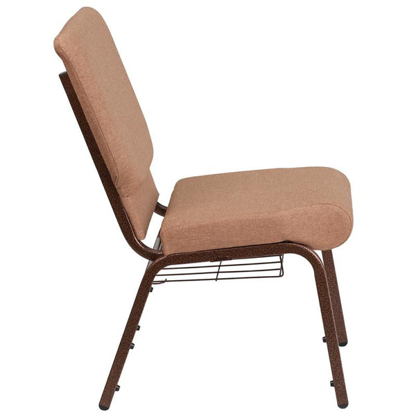 Flash Furniture HERCULES Series 18.5''W Church Chair in Caramel Fabric with Cup Book Rack - Copper Vein Frame - FD-CH02185-CV-BN-BAS-GG