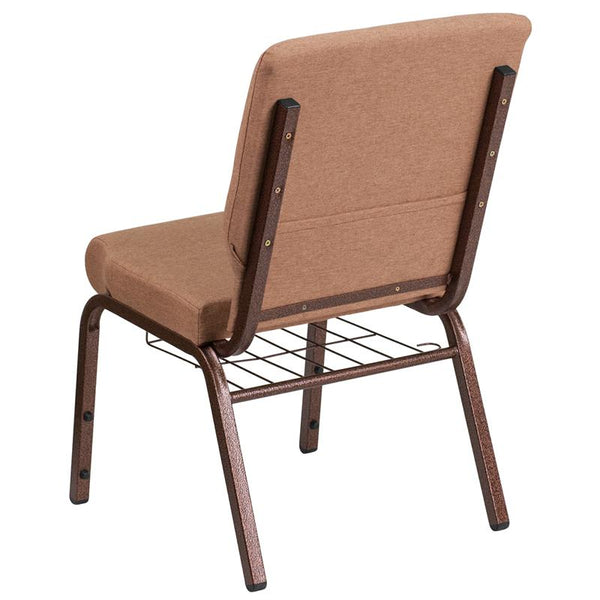 Flash Furniture HERCULES Series 18.5''W Church Chair in Caramel Fabric with Cup Book Rack - Copper Vein Frame - FD-CH02185-CV-BN-BAS-GG