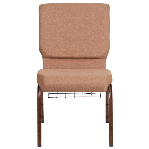 Flash Furniture HERCULES Series 18.5''W Church Chair in Caramel Fabric with Cup Book Rack - Copper Vein Frame - FD-CH02185-CV-BN-BAS-GG