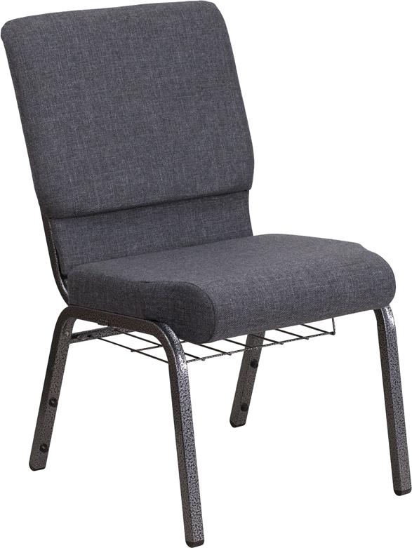 Flash Furniture HERCULES Series 18.5''W Church Chair in Dark Gray Fabric with Book Rack - Silver Vein Frame - FD-CH02185-SV-DKGY-BAS-GG