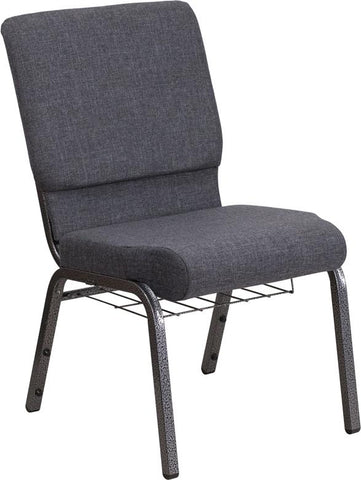 Flash Furniture HERCULES Series 18.5''W Church Chair in Dark Gray Fabric with Book Rack - Silver Vein Frame - FD-CH02185-SV-DKGY-BAS-GG