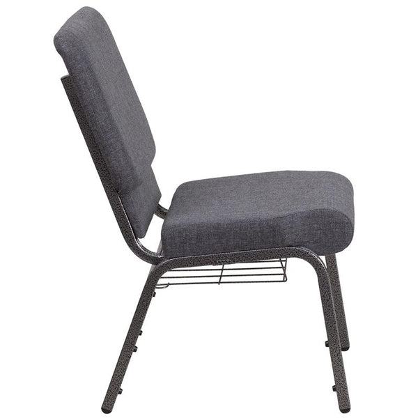 Flash Furniture HERCULES Series 18.5''W Church Chair in Dark Gray Fabric with Book Rack - Silver Vein Frame - FD-CH02185-SV-DKGY-BAS-GG