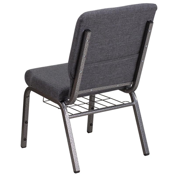 Flash Furniture HERCULES Series 18.5''W Church Chair in Dark Gray Fabric with Book Rack - Silver Vein Frame - FD-CH02185-SV-DKGY-BAS-GG