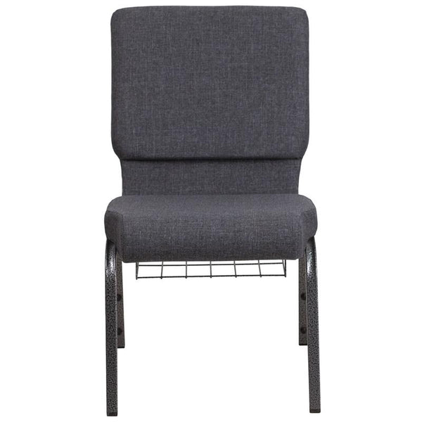 Flash Furniture HERCULES Series 18.5''W Church Chair in Dark Gray Fabric with Book Rack - Silver Vein Frame - FD-CH02185-SV-DKGY-BAS-GG