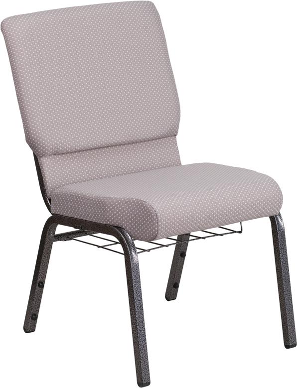 Flash Furniture HERCULES Series 18.5''W Church Chair in Gray Dot Fabric with Book Rack - Silver Vein Frame - FD-CH02185-SV-GYDOT-BAS-GG