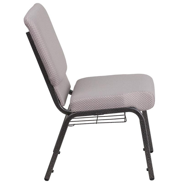 Flash Furniture HERCULES Series 18.5''W Church Chair in Gray Dot Fabric with Book Rack - Silver Vein Frame - FD-CH02185-SV-GYDOT-BAS-GG