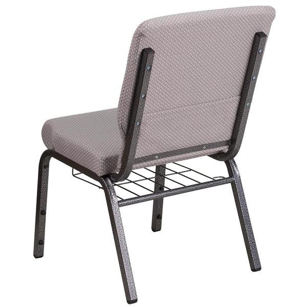 Flash Furniture HERCULES Series 18.5''W Church Chair in Gray Dot Fabric with Book Rack - Silver Vein Frame - FD-CH02185-SV-GYDOT-BAS-GG